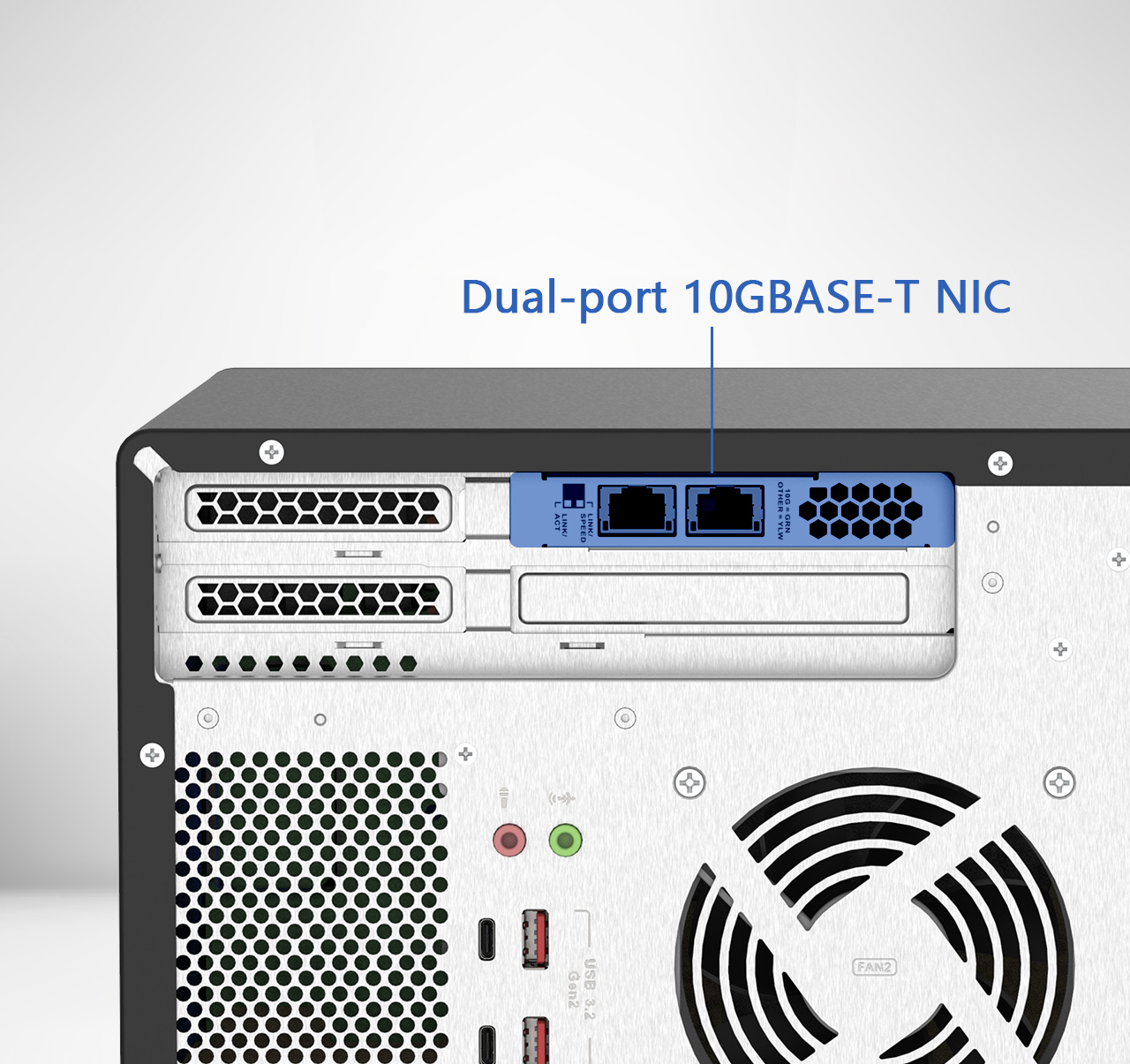 A conectividade dupla de 10 GbE otimiza a transferência de dados em alta velocidade