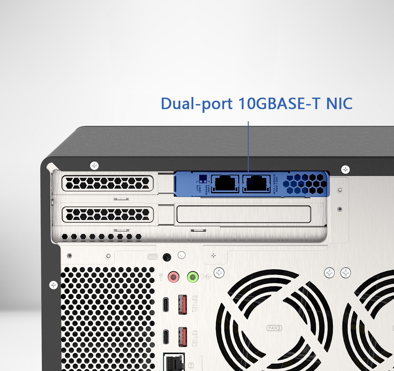 A conectividade dupla de 10 GbE otimiza a transferência de dados em alta velocidade