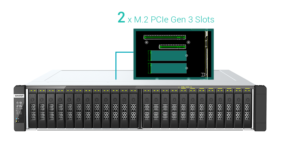 Slots M.2 PCIe / SATA para aceleração de cache SSD ou reconhecimento de imagem AI aprimorado