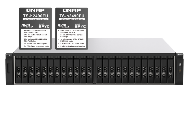 Storage All Flash Qnap TS-2490FU com 24 baias de 2.5